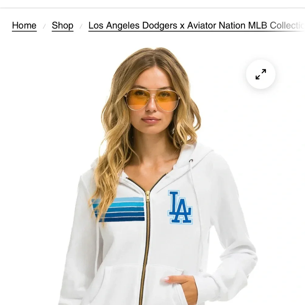 Aviator Nation White Hoodie with Blue Accents - Picture 1 of 5